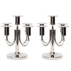 Pair of Tommi Parzinger Polished Nickel Candelabra 4