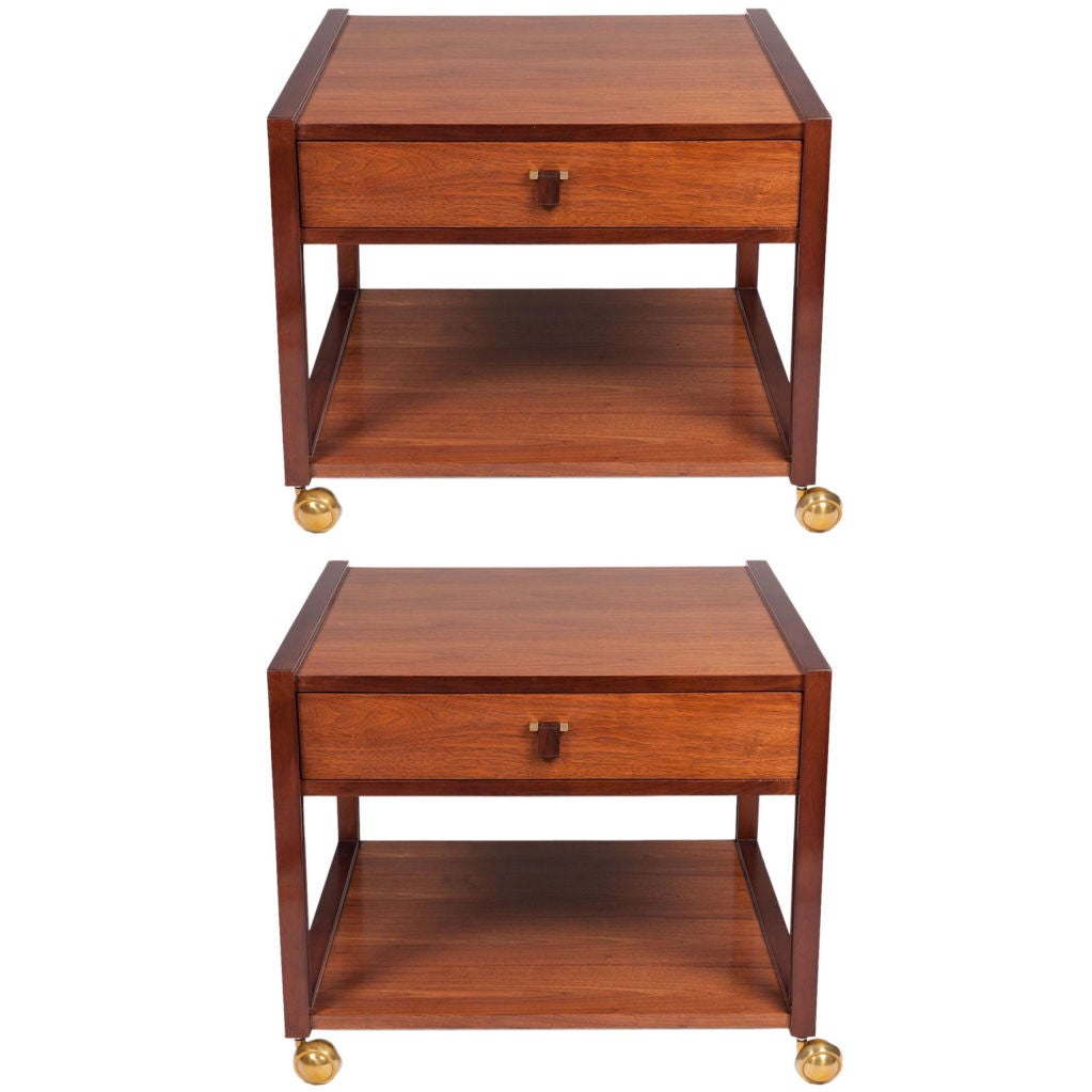 Pair of Dual Tone Walnut Side Tables by Edward Wormley for Dunbar