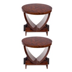 Pair of Art Deco Round Burl Walnut Side Tables