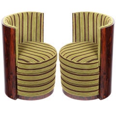 Vintage Pair of Art Deco Macassar Ebony Barrel Chairs