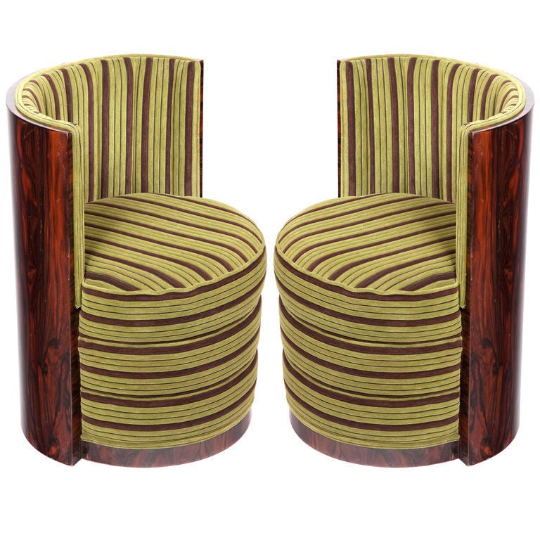 Pair of Art Deco Macassar Ebony Barrel Chairs