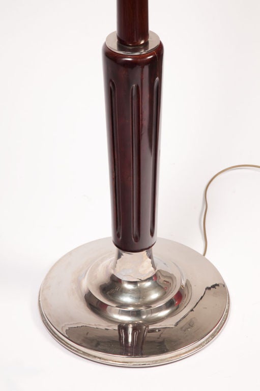 Pair Of Art Deco Fluted Walnut & Chrome Floor Lamps