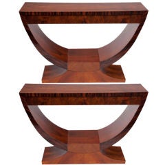 Pair of Hungarian Art Deco Walnut Console Tables
