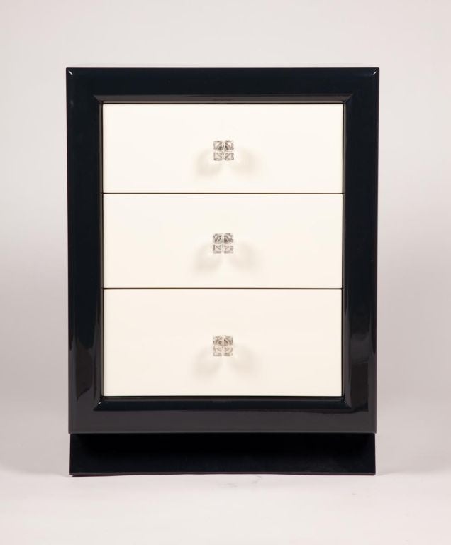 Pair of Modernage Midnight Blue & Ivory Lacquer Nightstands