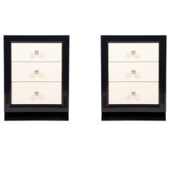Pair of Modernage Midnight Blue & Ivory Lacquer Nightstands