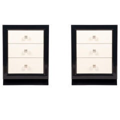 Pair of Modernage Midnight Blue & Ivory Lacquer Nightstands