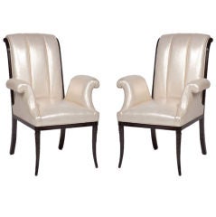 Pair of Grosfeld House Champagne Leather Side Chairs