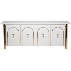 Mastercraft White Lacquer Credenza with Brass Details