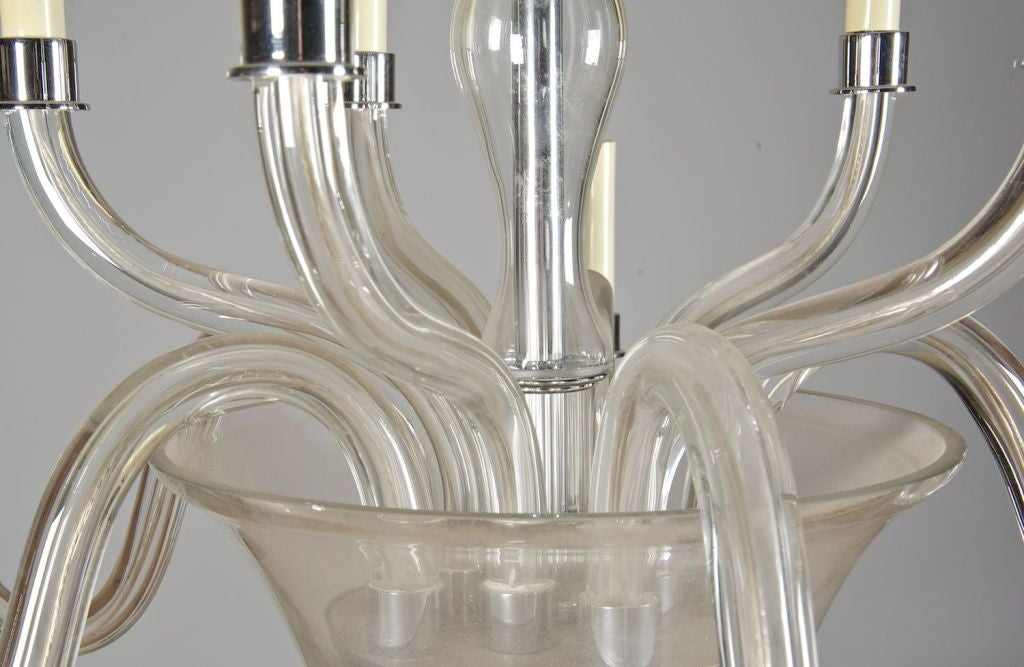 Mid-Century Modern Ten-Arm Murano Glass and Chrome Chandelier