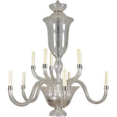Ten-Arm Murano Glass and Chrome Chandelier