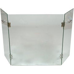 Vintage Mid Century Glass Fireplace Screen with Polished Nickel Hardware
