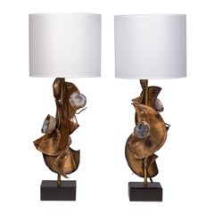 Vintage Pair of Brutalist Style Lamps with Geodes by Bijan