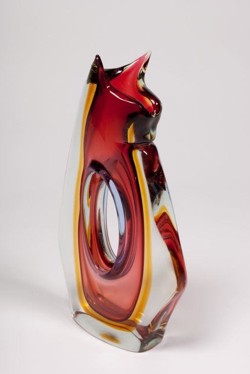 Modern Monumental Sommerso Stylized Feline Murano Glass Vase by Seguso