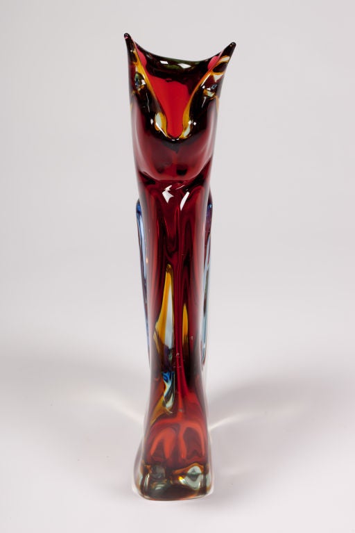 Italian Monumental Sommerso Stylized Feline Murano Glass Vase by Seguso
