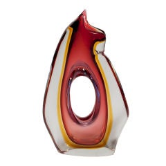 Monumental Sommerso Stylized Feline Murano Glass Vase by Seguso