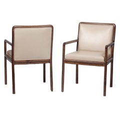 Pair of Limed Oak and Leather Armchairs by Ward Bennett
