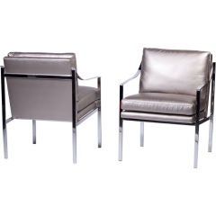 Pair of Flat Bar Chrome Arm Chairs by Pace