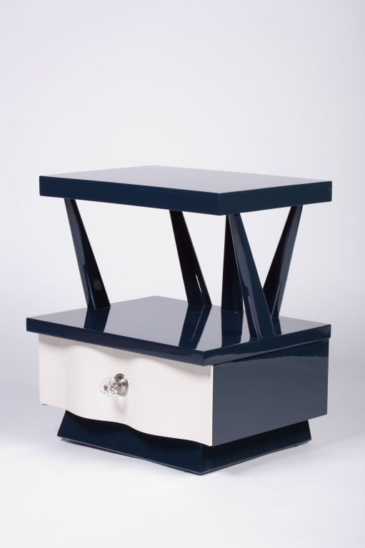Pair of Modernage Midnight Blue Lacquer Nightstands