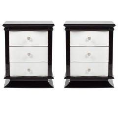 Pair of 1940's Black & White Lacquer Night Stands