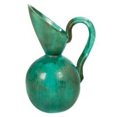 Vintage Turquoise Glazed Ceramic Pitcher by Alexandre