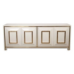 White Lacquer Credenza with Brass Inset by Mastercraft