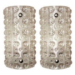 Carl Fagerlund for Orrefors Raised Dot Crystal Sconces, 2 Pairs Available 11