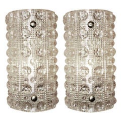 Pair of Orrefors Raised Dot Crystal Sconces (2 Pairs)