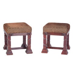 Pair of Carved Shell Motif Ottomans