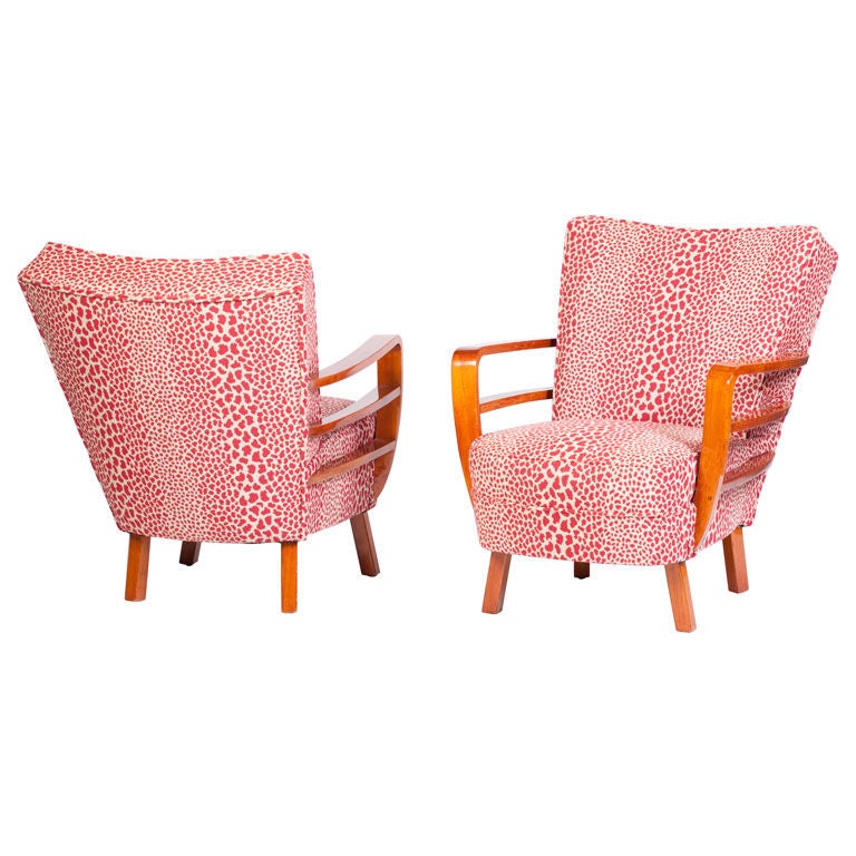 Pair of Art Deco Club Chairs in Leopard Chenille