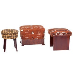Vintage Art Deco Footstools with African Motif Mudcloth