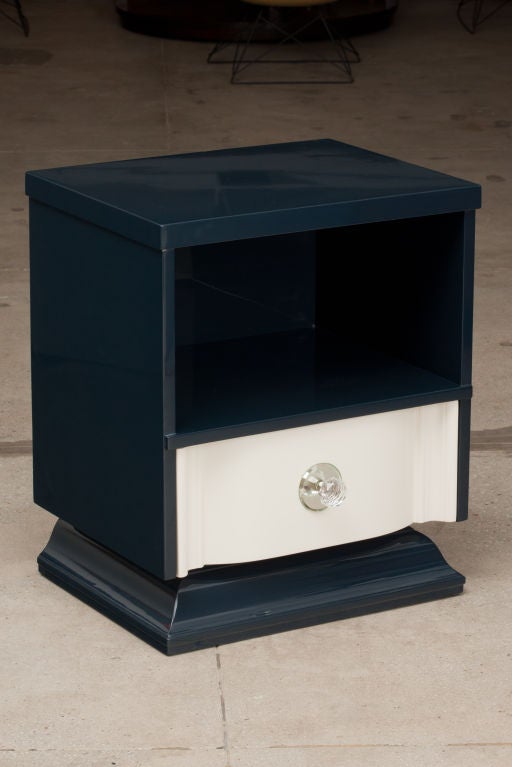Pair of Art Deco Midnight Blue Lacquer Nightstands