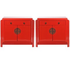 Pair of Poppy Orange Nightstands by Romweber