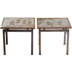 Pair of LaVerne Chan Series Etched Bronze Side Tables