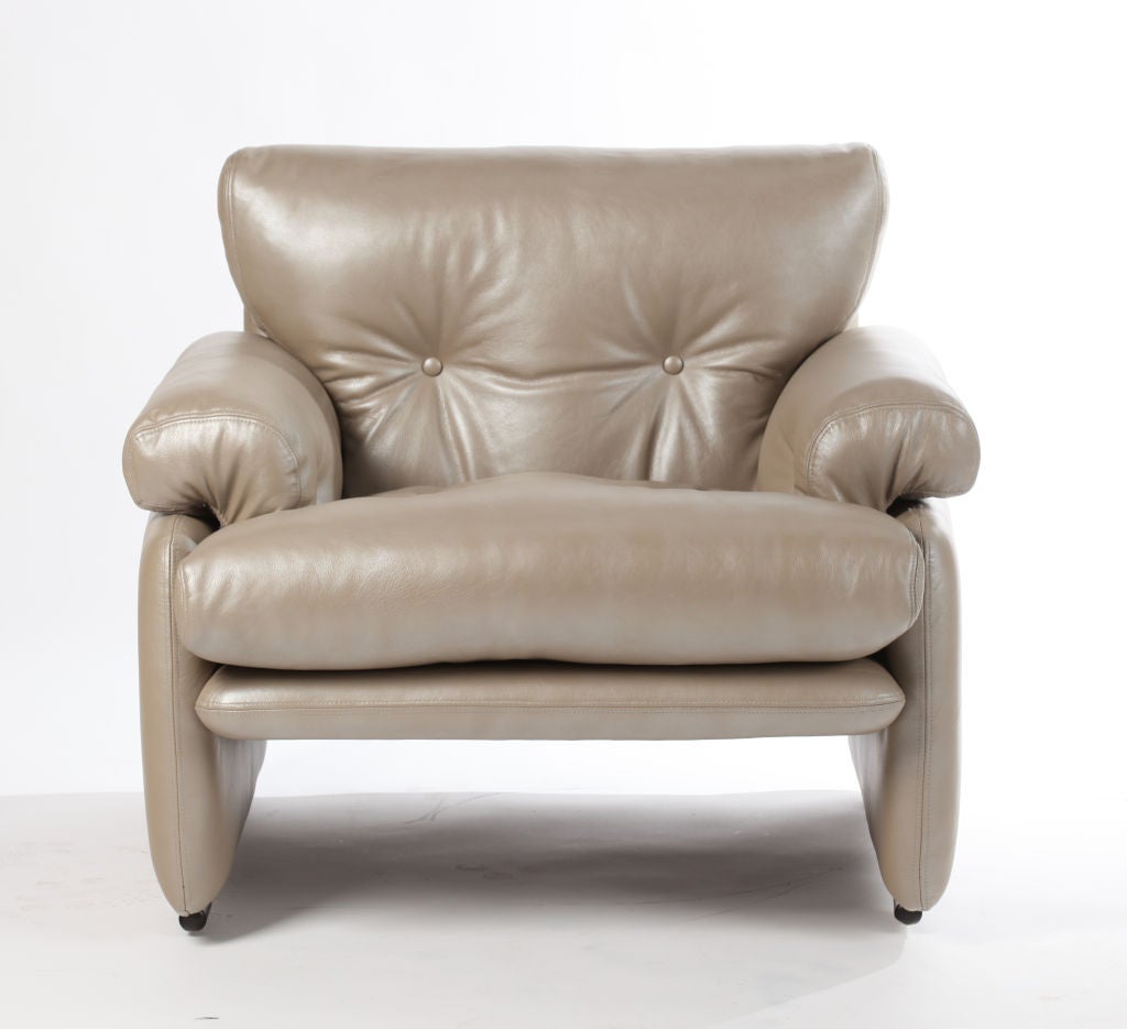 Pair of Tobia Scarpa Mushroom Leather Club Chairs