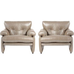 Pair of Tobia Scarpa Mushroom Leather Club Chairs