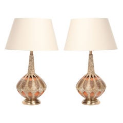 Pair of Enameled Fleckstone Lamps