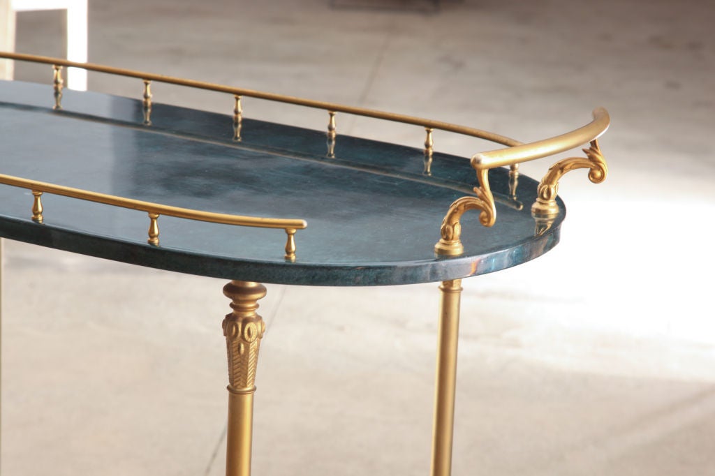 Italian Aldo Tura Malachite Green Goatskin Bar Cart