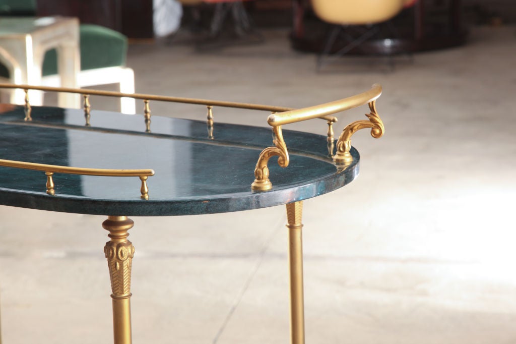 Mid-20th Century Aldo Tura Malachite Green Goatskin Bar Cart