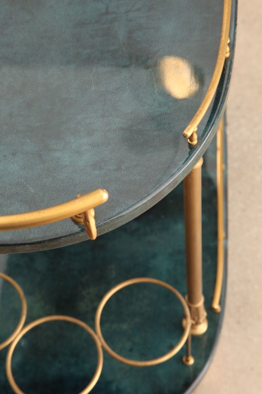 Aldo Tura Malachite Green Goatskin Bar Cart 1