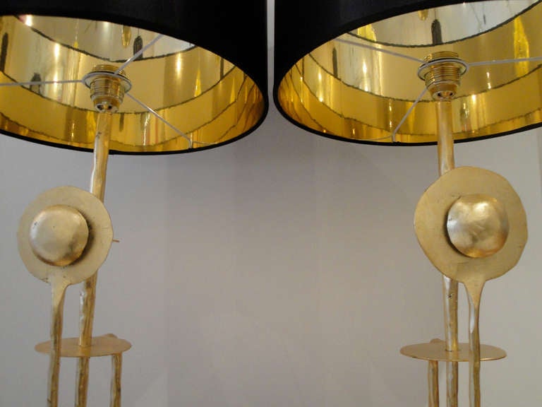 Pair of Gilt Wrought Iron Italian Lamps 1