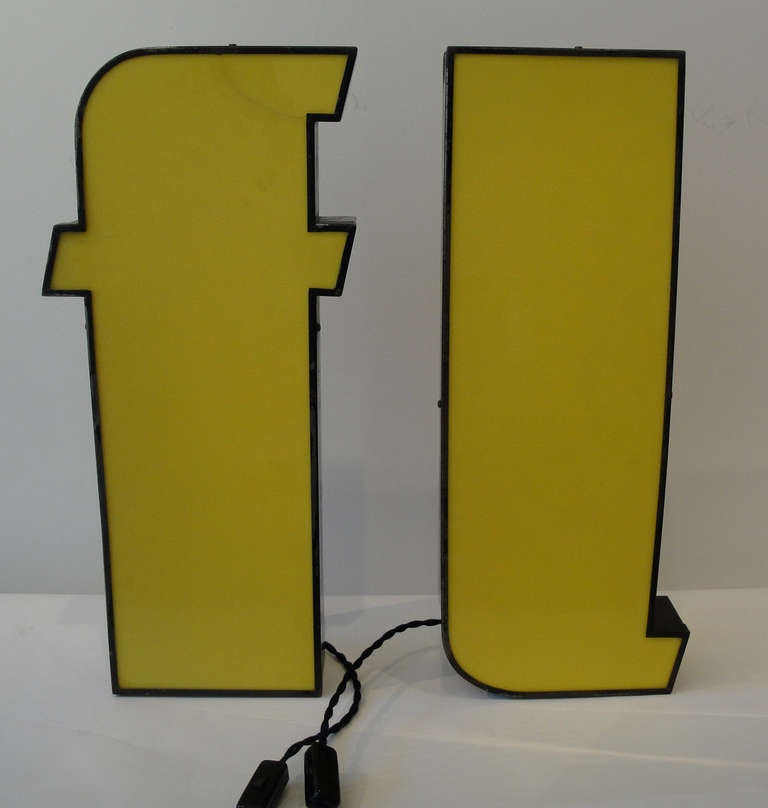 Large Italian mid century modern letters with yellow plexiglass spelling 
