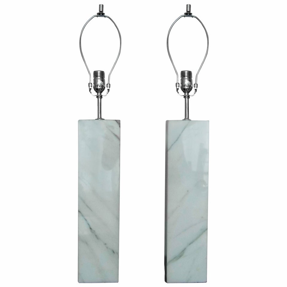 Pair of Carrara Marble Table Lamps For Sale