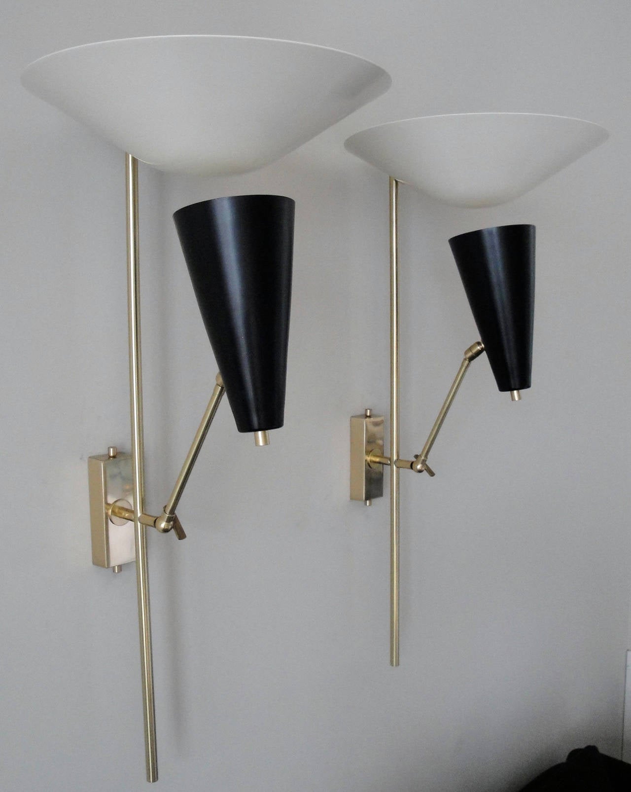 Mid-Century Modern Pair of Double Shade Sconces For Sale
