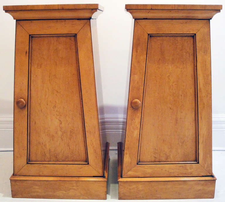 Pair of birch night stands/ pedestals each with one drawer and one shelve inside.