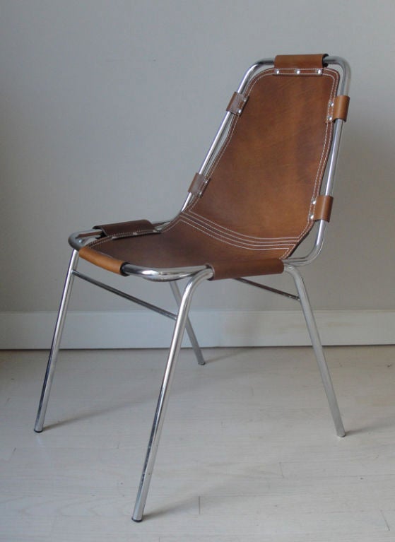 French Four Charlotte Perriand Leather Chairs
