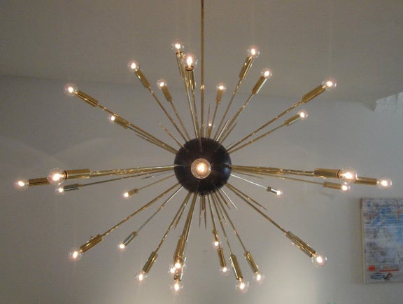 Italian Brass Sputnik Chandelier In Excellent Condition For Sale In Hudson, NY