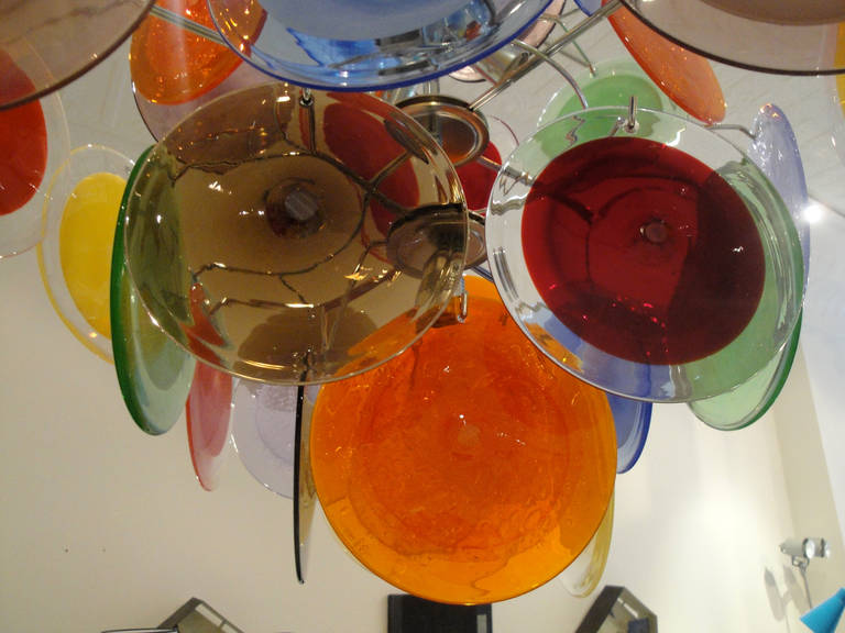 Chrome Multi Color Murano Glass Chandelier