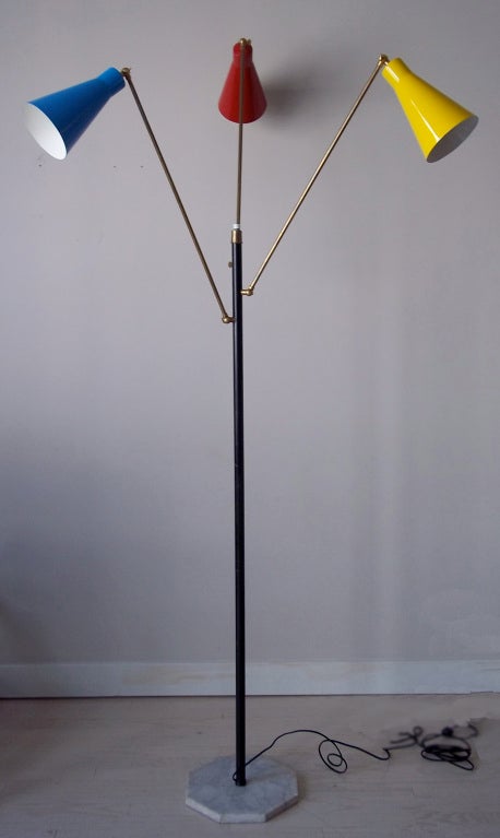 Three lights floor lamp with brass fittings and 