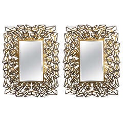 Pair of Metal Framed Geometric Mirrors
