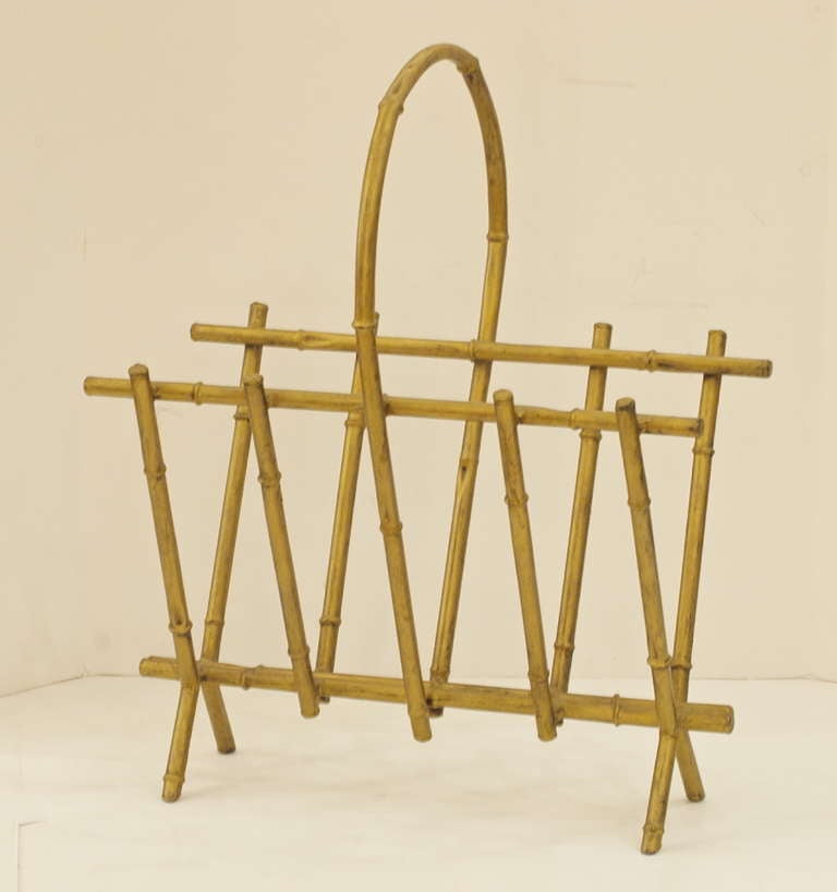 Gilt Finish Faux Bamboo Metal Magazine Holder at 1stdibs